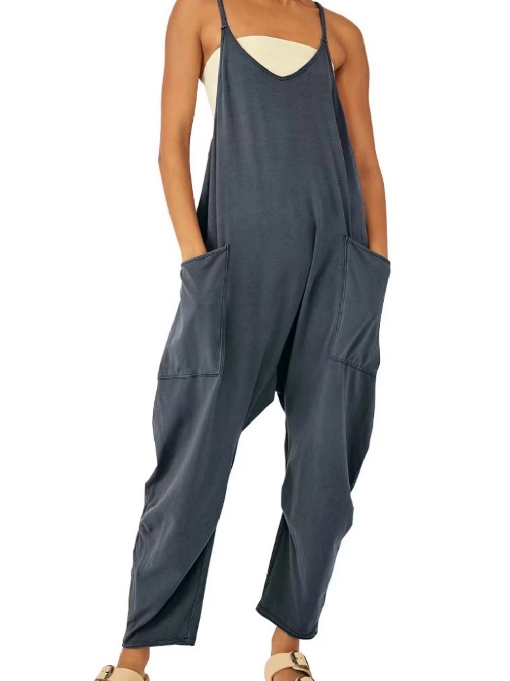Relaxed Slate Harem Jumpsuit - Women's Sleeveless Overalls